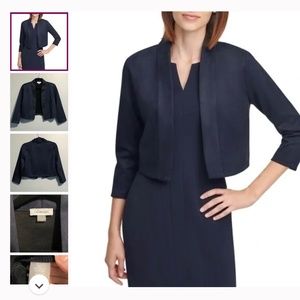 NWOT Calvin Klein Faux Suede Cropped Open Bolero Jacket Navy Large
